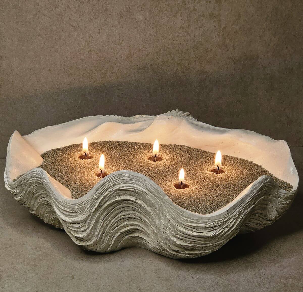 Hom33 Instant Candle — sustainable refillable sand candle styled for home décor, made with pearled candle wax.