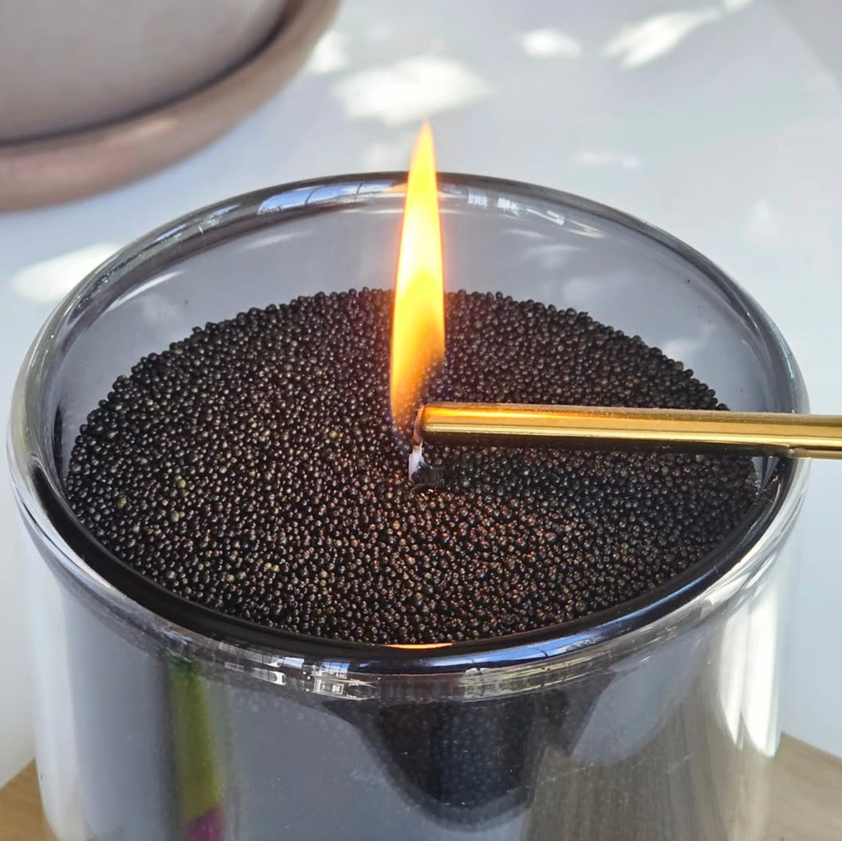 Hom33 Instant Candle pearled candle sand candle reusable candles  eco friendly candles  sustainable candles  refillable candle kit  reusable candle kit  candle wax beads  candle pearls  natural wax pearls