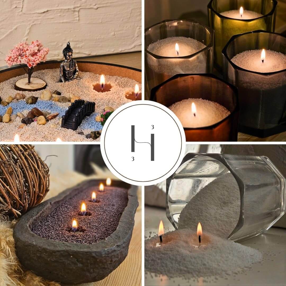 Hom33 Instant Candle pearled candle sand candle reusable candles  eco friendly candles  sustainable candles  refillable candle kit  reusable candle kit  candle wax beads  candle pearls  natural wax pearls
