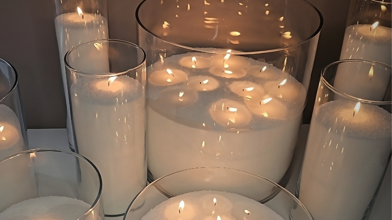 Sand Candle, Pearled Candle, Powder Candle. Refillable candle display with white pearled wax in glass jars – Hom33 Instant Candle