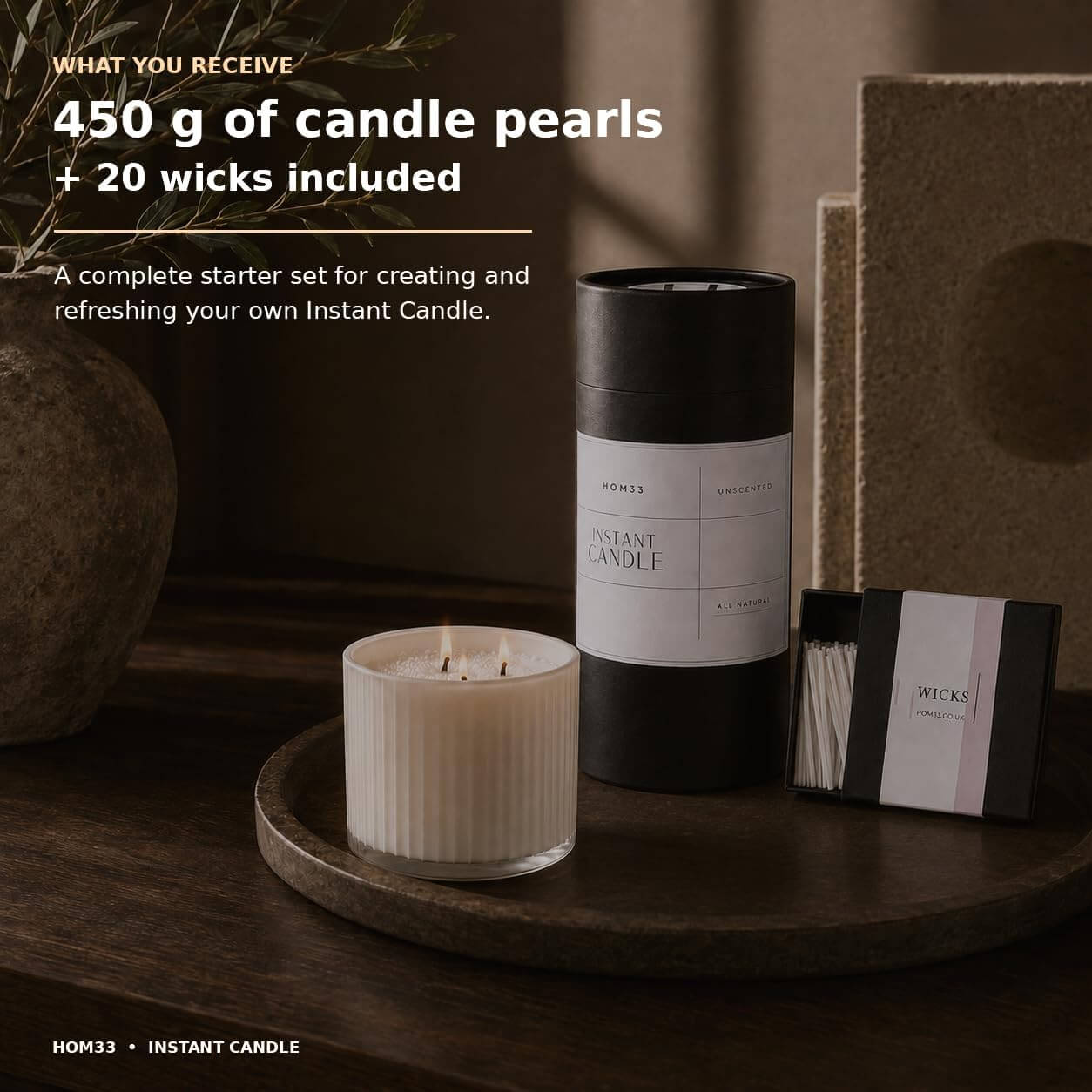 Pearled Sand Candle 450g + 20 wicks | Instant Candle by Hom33®