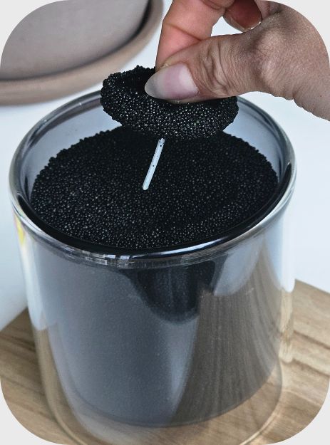 Hom33 Instant Candle pearled candle sand candle reusable candles  eco friendly candles  sustainable candles  refillable candle kit  reusable candle kit  candle wax beads  candle pearls  natural wax pearls home decor