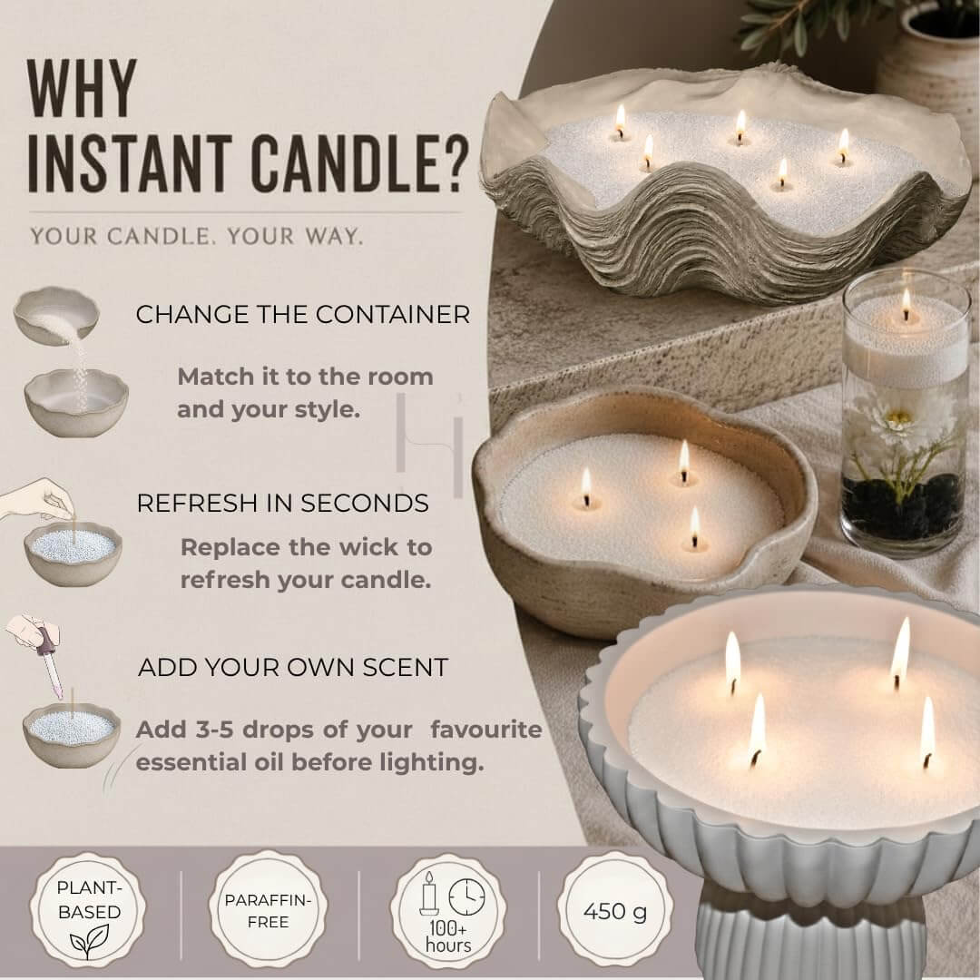Pearled Sand Candle 450g + 20 wicks | Instant Candle by Hom33®
