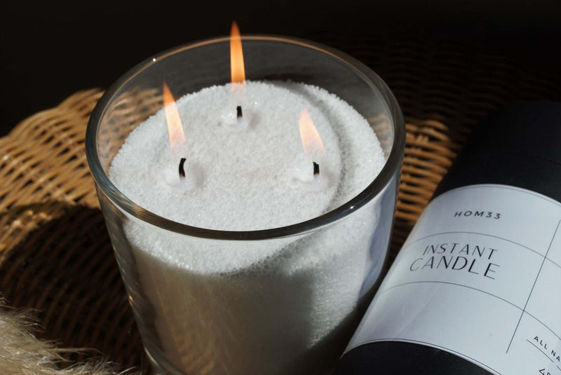 Sand candle, pearled candle, powder candle. Hom33 Instant Candle – refillable candle kit with plant-based wax pearls